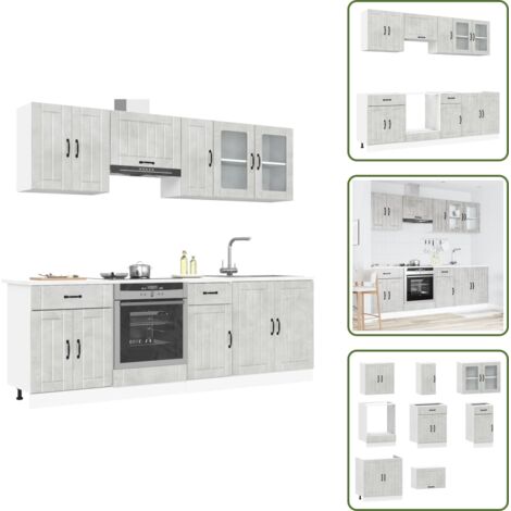Muebles de cocina - vidaXL Conjunto de armarios de cocina "Lucca" de 8 piezas en madera de ingeniería gris hormigón - Armarios de pared