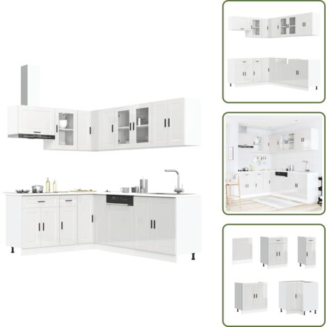 Muebles de cocina - vidaXL Mueble cocina Porto blanco brillo 11 pzas madera contrachapada - Cocina moderna
