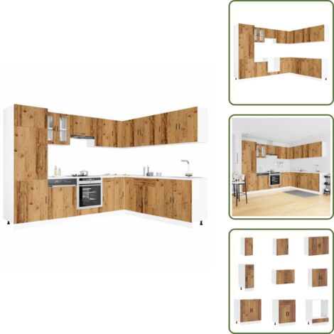 Muebles de cocina - vidaXL Mueble cocina Porto madera vieja 14 pzas madera contrachapada - Armarios cocina