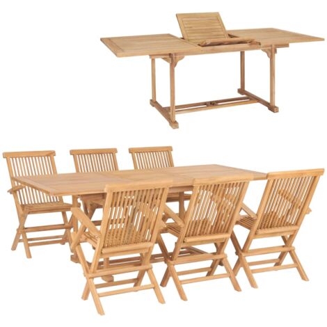 Muebles de comedor de exterior 7 piezas 150-200x100x75 cm teca maciza 020014510