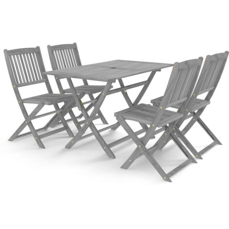 Muebles de comedor de jardín 5 piezas madera maciza de acacia gris 020014766