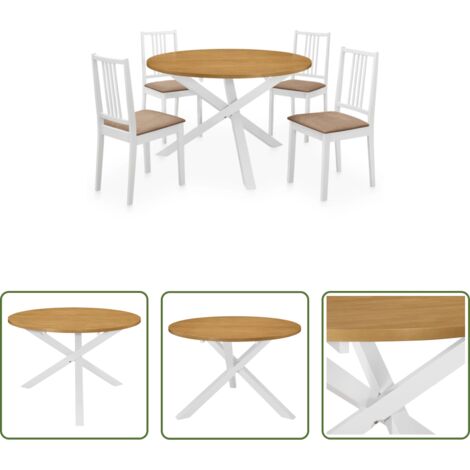 Muebles de comedor -  Juego de muebles de comedor 5 piezas MDF blanco
