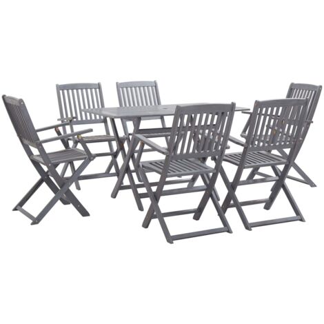Muebles de comedor muebles de jardín 7 piezas madera maciza de acacia gris 020014809