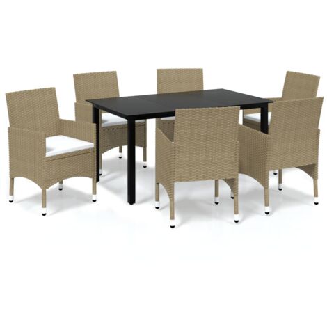 Muebles de comedor y cojines de jardín 7 piezas poliratán beige 020014524
