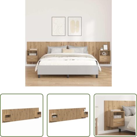 Muebles de dormitorio -  Cabecero con Mueble 3 pcs Roble artesanal Madera de ingeniería