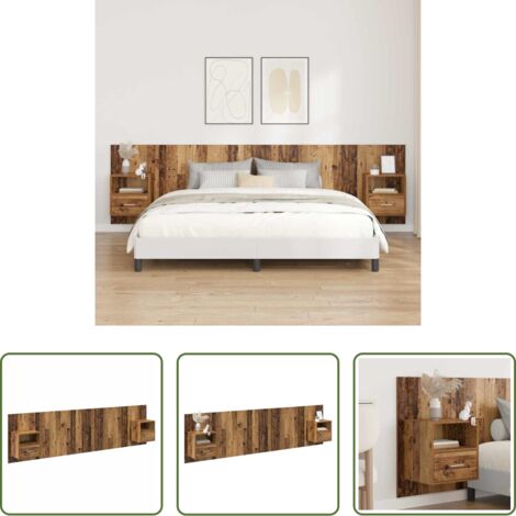 Muebles de dormitorio -  Cabecero con Mueble con cajón 3 pcs Madera envejecida