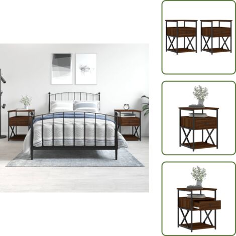 Muebles de dormitorio - vidaXL Mesitas noche 2 uds madera ingeniería marrón roble 40x42x55 cm - Almacenamiento