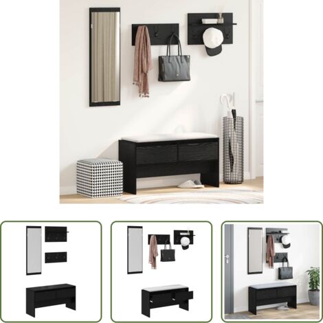 Muebles de entrada -  Conjunto de muebles de recibidor con cajón 4 pcs Roble Negro