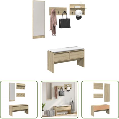 Muebles de entrada -  Muebles de recibidor 4 piezas madera de ingeniería roble Sonoma