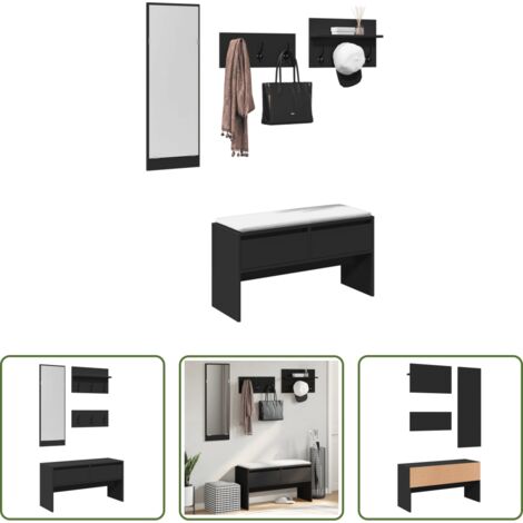 Muebles de entrada -  Set de muebles de recibidor 4 piezas madera de ingeniería negro