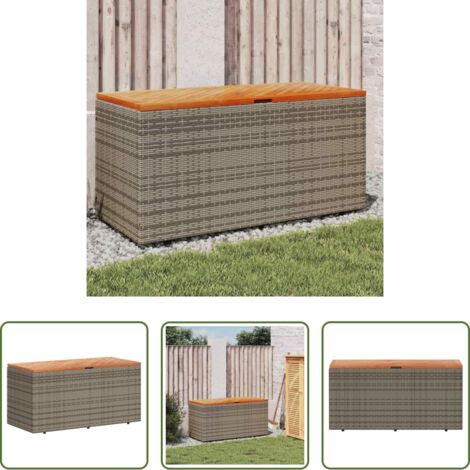 Muebles de exterior -  Caja de almacenaje jardín madera acacia ratán gris 110x50x54 cm