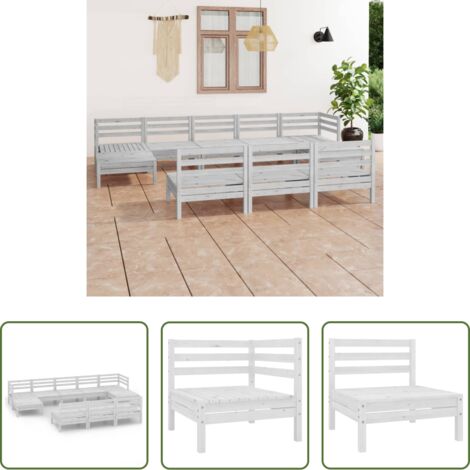 Muebles de exterior -  Juego de muebles de jardín 10 piezas madera maciza pino blanco