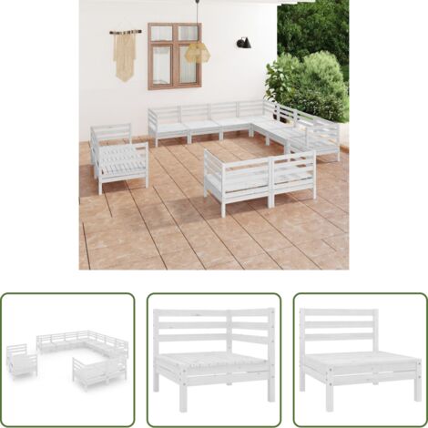 Muebles de exterior -  Juego de muebles de jardín 11 piezas madera maciza pino blanco