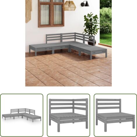 Muebles de exterior -  Juego de muebles de jardín 5 piezas madera maciza de pino gris