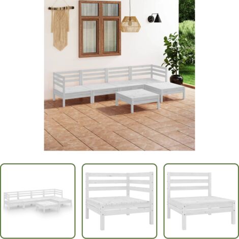 Muebles de exterior -  Juego de muebles de jardín 6 piezas madera maciza pino blanco