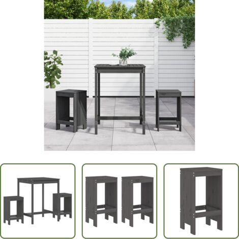 Muebles de exterior -  Set de mesa y taburetes altos jardín 3 piezas madera pino gris