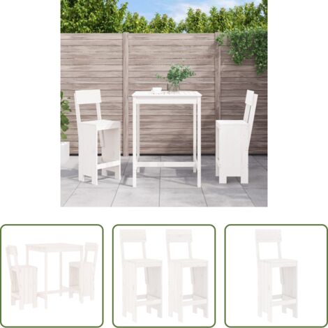 Muebles de exterior -  Set de mesa y taburetes altos jardín 3 pzas madera pino blanco