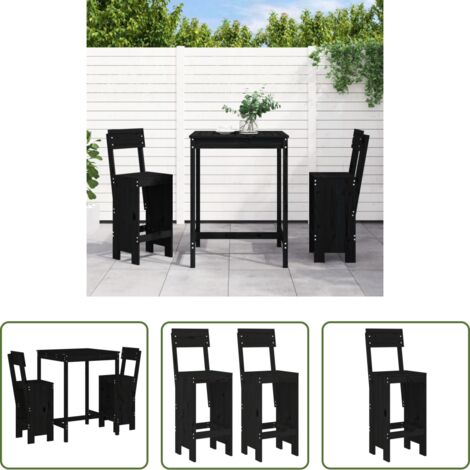 Muebles de exterior -  Set de mesa y taburetes altos jardín 3 pzas madera pino negro