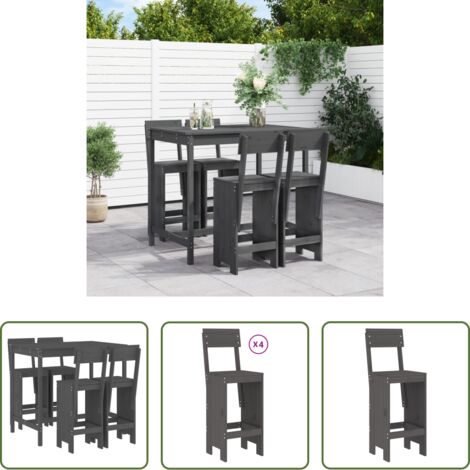 Muebles de exterior -  Set de mesa y taburetes altos jardín 5 piezas madera pino gris