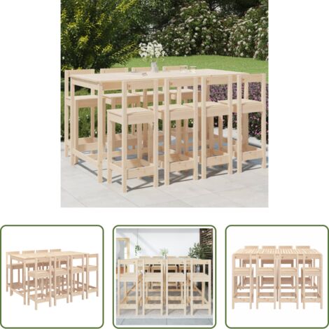 Muebles de exterior -  Set de mesa y taburetes altos jardín 9 pzas madera maciza pino