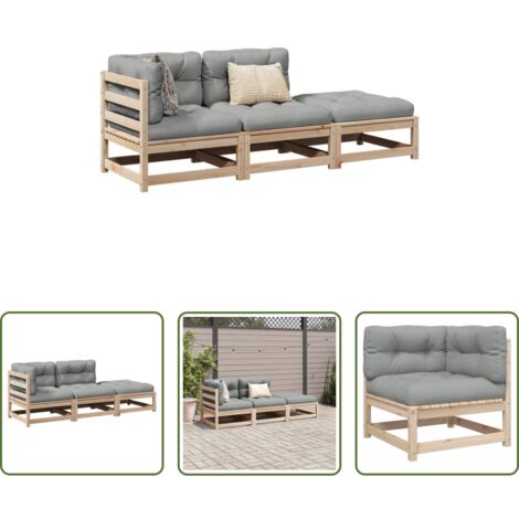 Muebles de exterior -  Set de sofás de jardín 3 pzas con cojines madera maciza de pino