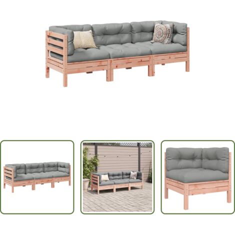 Muebles de exterior -  Set de sofás jardín 3 pzas con cojines madera abeto Douglas