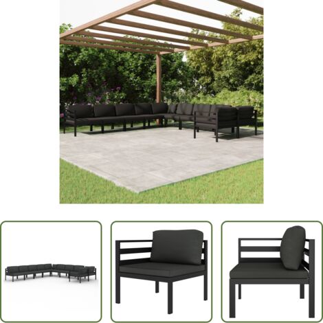 Muebles de exterior -  Set muebles de jardín 10 pzas y cojines aluminio gris antracita