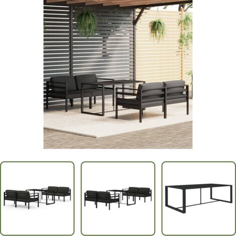 Muebles de exterior -  Set muebles de jardín 5 pzas y cojines aluminio gris antracita