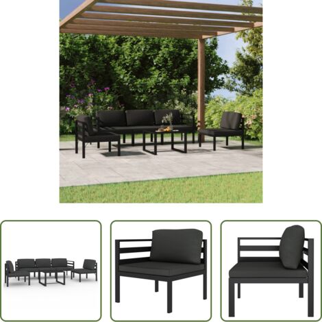 Muebles de exterior -  Set muebles de jardín 6 pzas y cojines aluminio gris antracita