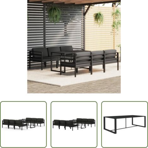 Muebles de exterior -  Set muebles de jardín 7 pzas y cojines aluminio gris antracita