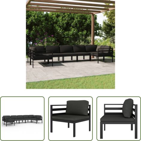 Muebles de exterior -  Set muebles de jardín 7 pzas y cojines aluminio gris antracita