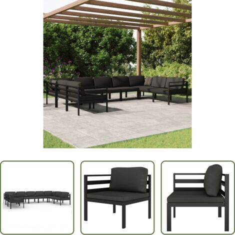 Muebles de exterior -  Set muebles de jardín 9 pzas y cojines aluminio gris antracita