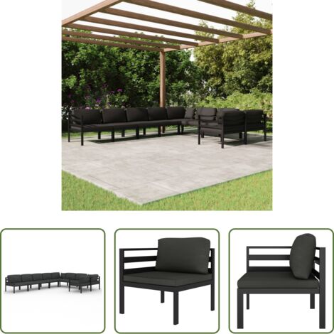 Muebles de exterior -  Set muebles de jardín 9 pzas y cojines aluminio gris antracita