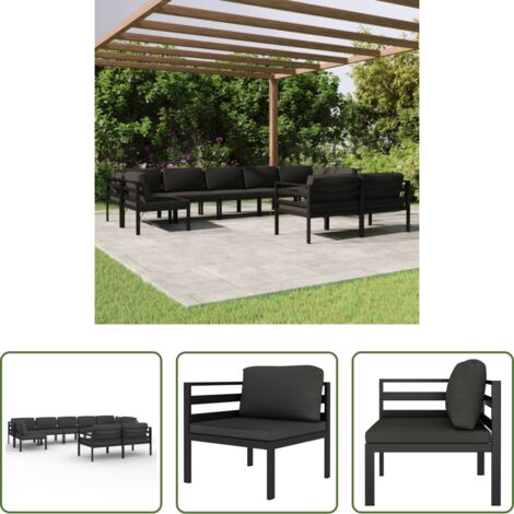 Muebles de exterior -  Set muebles de jardín 9 pzas y cojines aluminio gris antracita