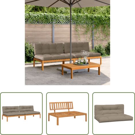 Muebles de exterior -  Sofás centrales de palets jardín y cojines 2 uds madera acacia