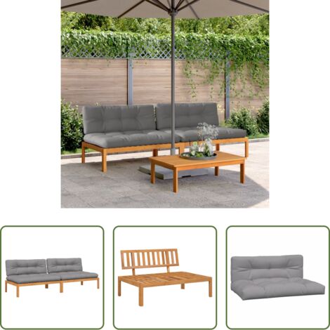 Muebles de exterior -  Sofás centrales de palets jardín y cojines 2 uds madera acacia