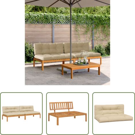 Muebles de exterior -  Sofás centrales de palets jardín y cojines 2 uds madera acacia