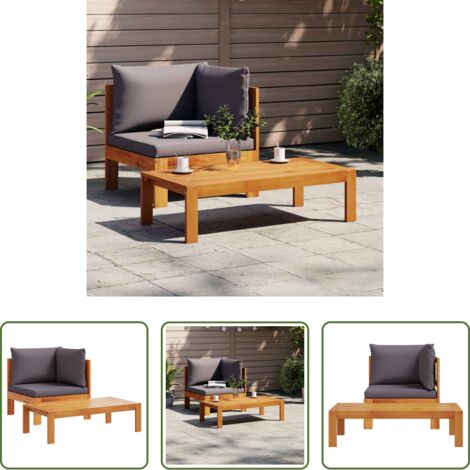 Muebles de exterior -  Sofás de jardín 2 pzas con cojines madera maciza acacia