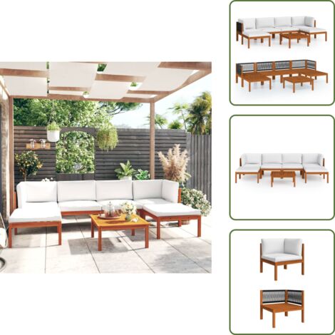 Muebles de exterior - vidaXL Conjunto de jardín de 7 piezas con cojines, madera color crema, acacia y cuerda - Madera maciza