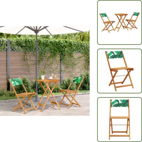 Muebles de exterior - vidaXL Juego de bistro de 3 piezas tela madera maciza estampado hojas - Madera maciza
