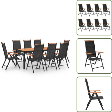 Muebles de exterior - vidaXL Juego de comedor de jardín 9 piezas aluminio negro - Comedor de jardín
