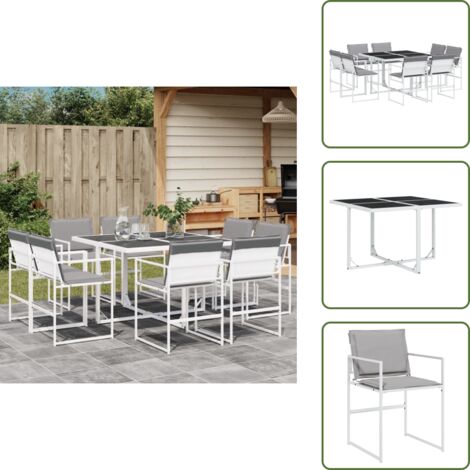 Muebles de exterior - vidaXL Juego de comedor de jardín 9 pzas con cojines textilene blanco - Cojines para sillas