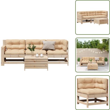 Muebles de exterior - vidaXL Juego de muebles de jardín 4 pzas y cojines madera maciza pino - Sofás de exterior