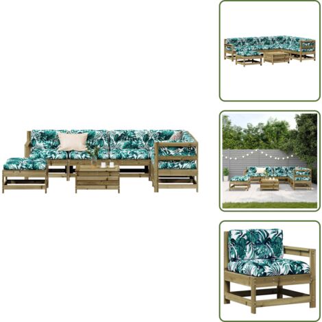 Muebles de exterior - vidaXL Juego de muebles jardín 8 pzas y cojines madera pino impregnada - Muebles de jardín de madera