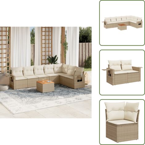 Muebles de exterior - vidaXL Juego de sofás de jardín con cojines beige 8 pzas ratán PE - Mesa auxiliar