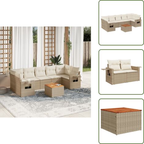 Muebles de exterior - vidaXL Juego de sofás de jardín con cojines beige 8 pzas ratán PE - Mesa auxiliar