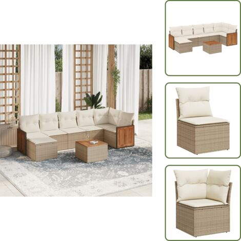 Muebles de exterior - vidaXL Juego de sofás de jardín con cojines beige 8 pzas ratán PE - Sofás de jardín beige