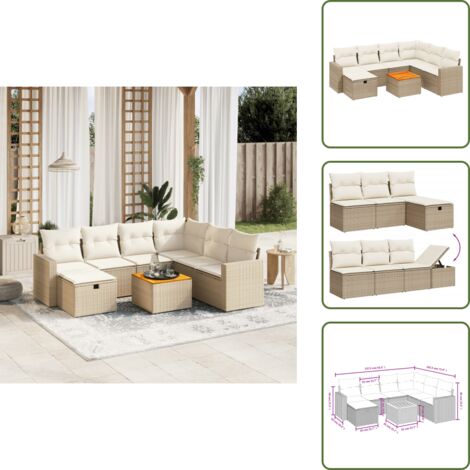 Muebles de exterior - vidaXL Juego de sofás de jardín con cojines beige 8 pzas ratán PE - Sofás de jardín beige