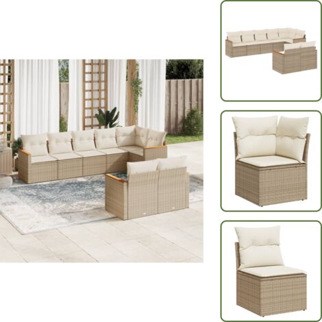 Muebles de exterior - vidaXL Juego de sofás de jardín con cojines beige 8 pzas ratán PE - Sofás de jardín beige