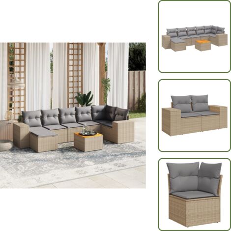 Muebles de exterior - vidaXL Juego de sofás de jardín con cojines beige 8 pzas ratán PE - Sofás de jardín beige